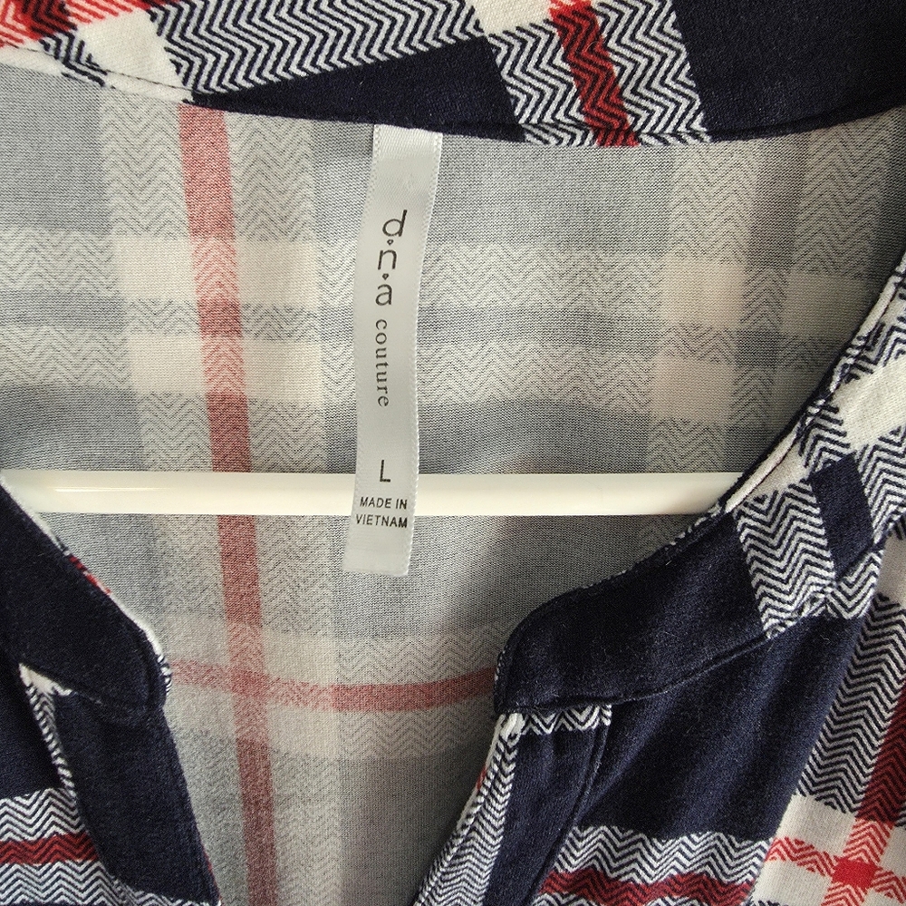 DNA Couture Navy and Red Plaid Button-Down Shirt - Picture 2 of 3